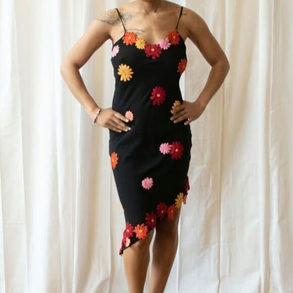Y2K Silk Asymmetrical Bias Cut Floral Dress Sue Wong - Picture 1 of 9